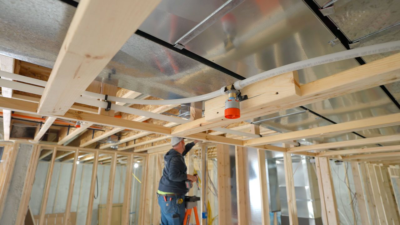 Fire sprinkler close up during installation.