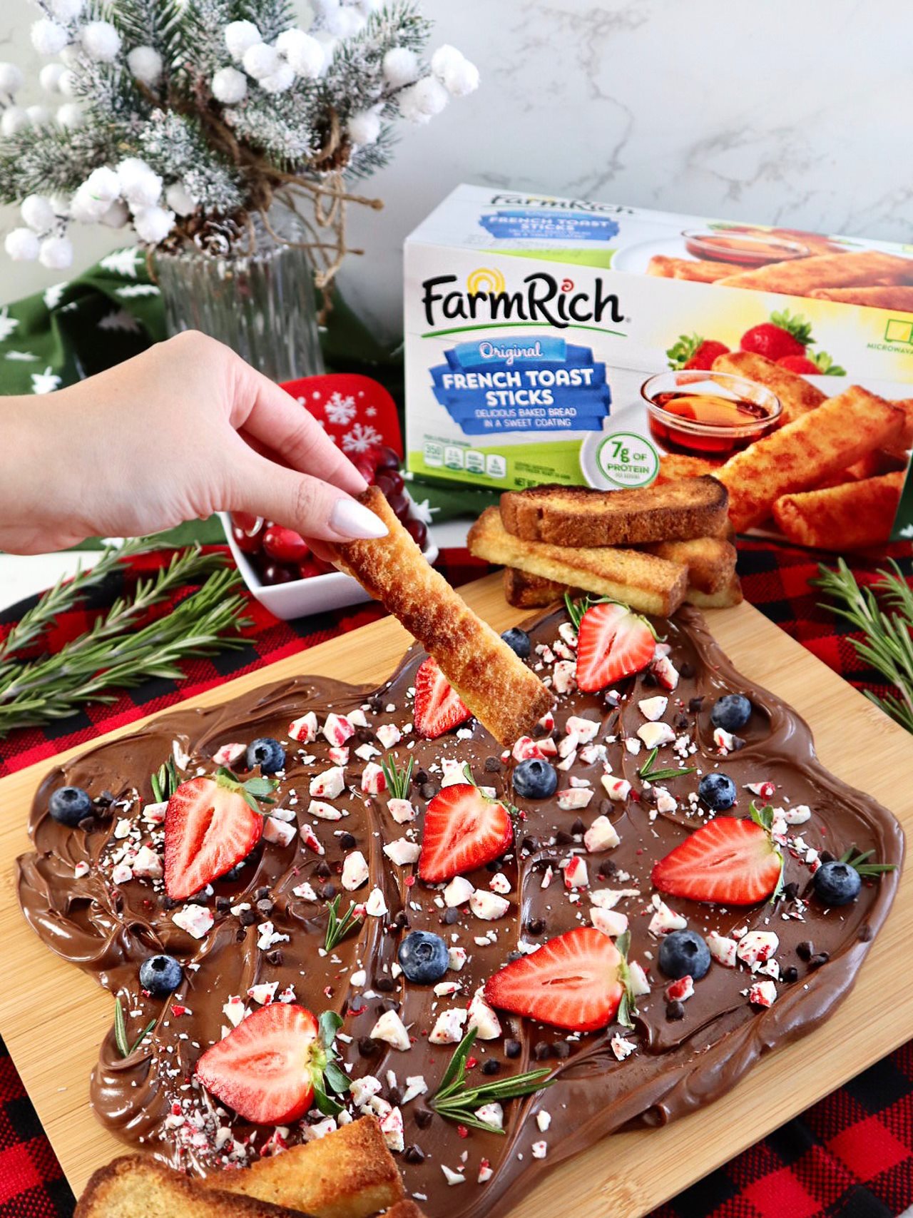 French toast sticks with chocolate and strawberry board.