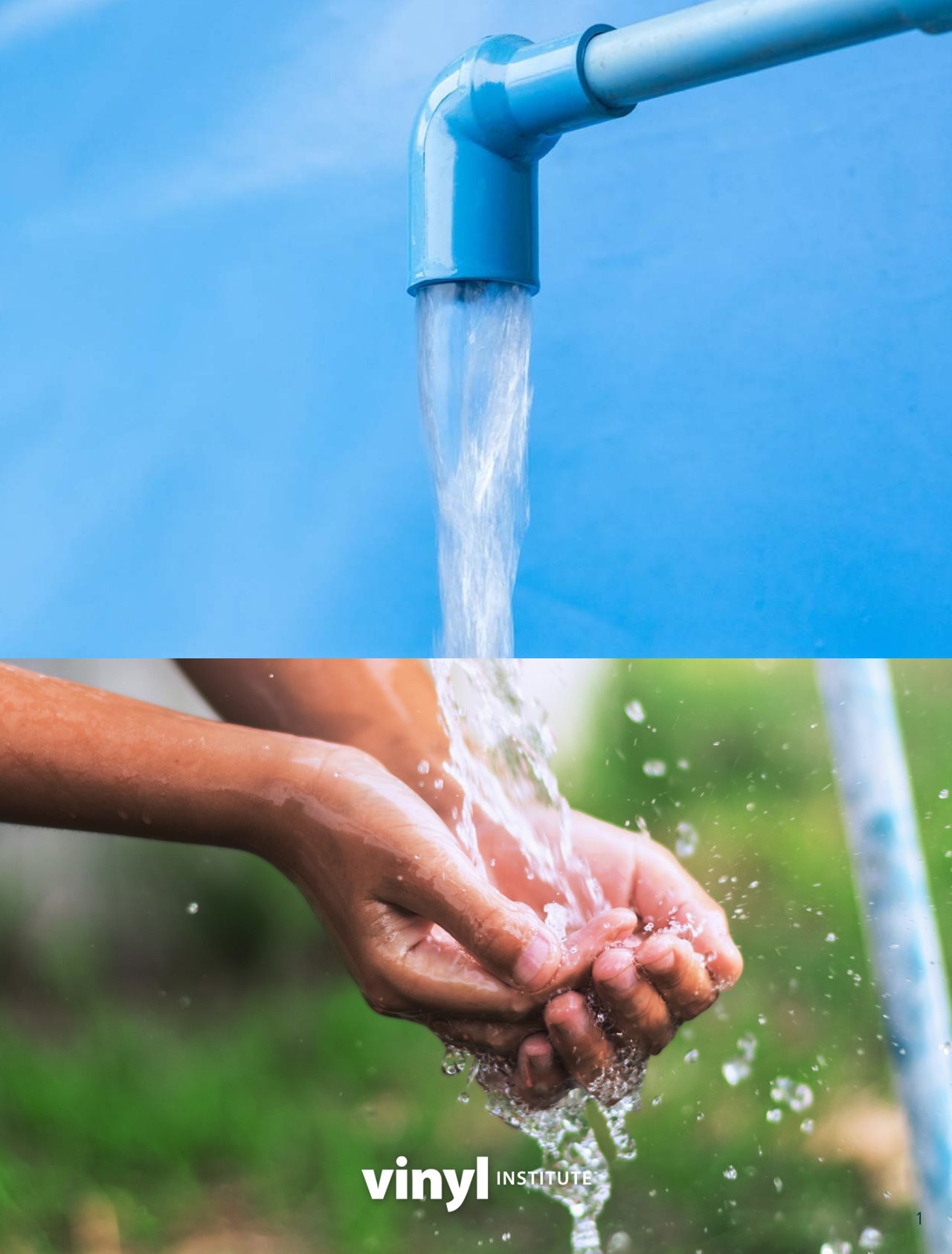 PVC pipe pouring water into the hands of a child.